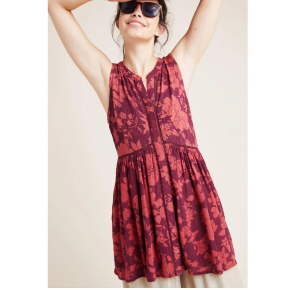 Anthropologie Sleeveless Nia Tunic in Wine Floral - Picture 1 of 12